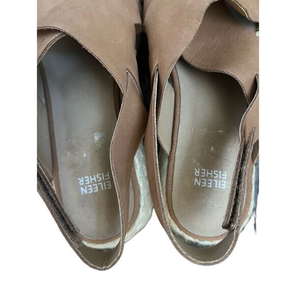 Eileen Fisher Leather Timor Wedge Sandal - Cognac - Sz 9
